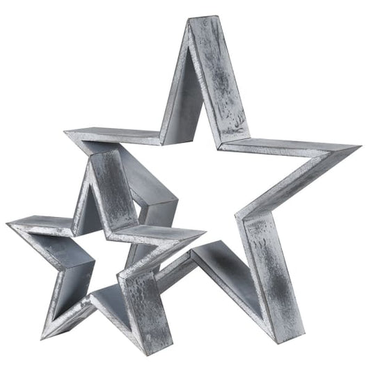 Set Of Two Grey Wooden Stars