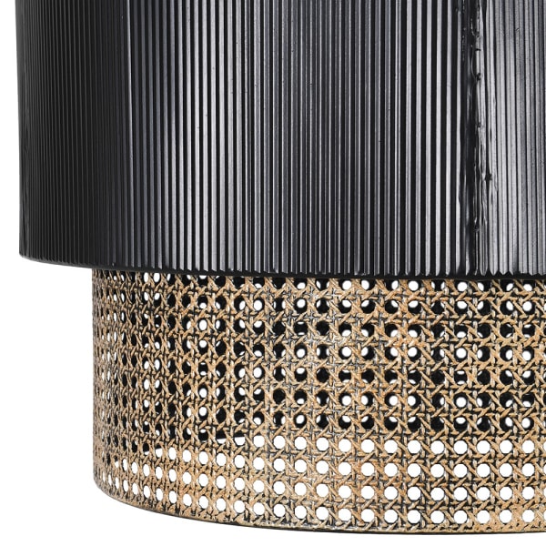 Black and Rattan Effect Metal Pendant Light