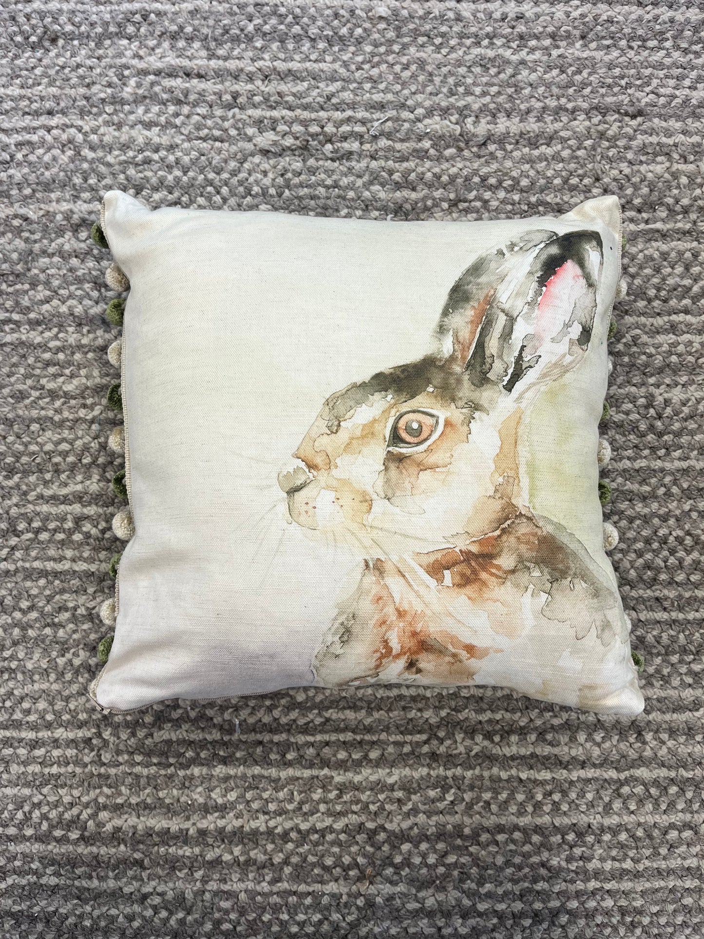 Hare Cushion Cover With Pom Pom Trim