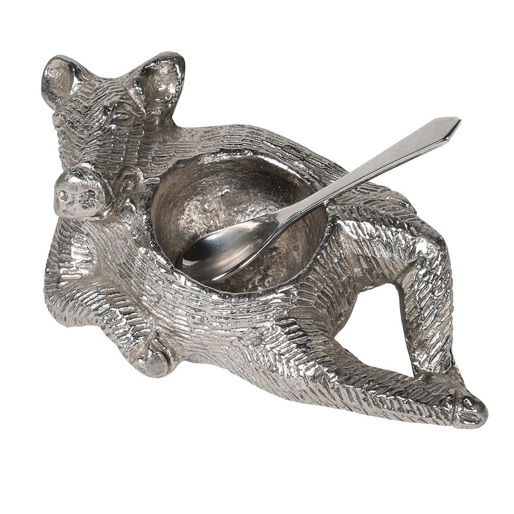 Nickel Pig Salt Dish With Spoon