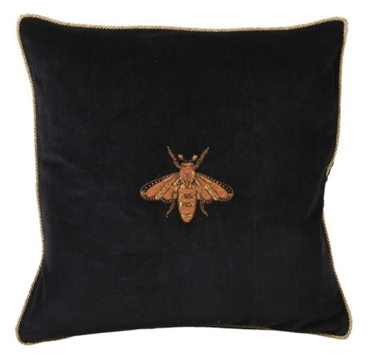Black Beaded Bee Cushion Cover