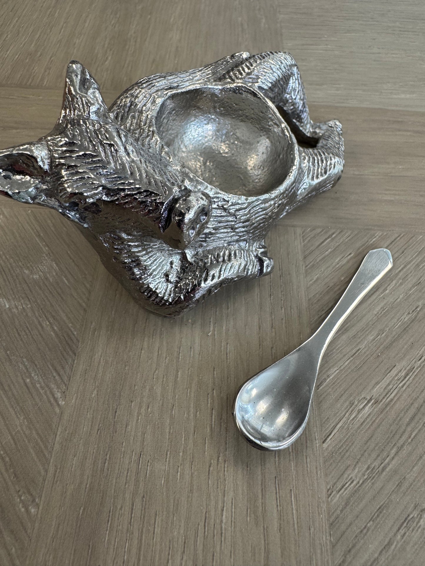 Nickel Pig Salt Dish With Spoon